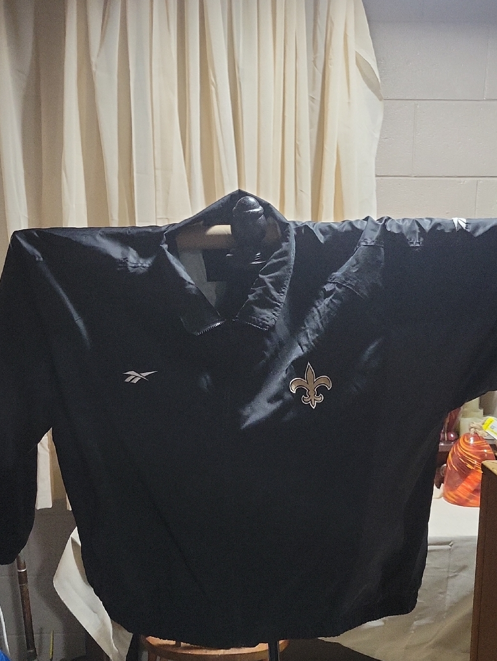 Vintage Reebok Black Zip-Up Jacket with New Orleans Saints Fleur-de-Lis 3xxxl